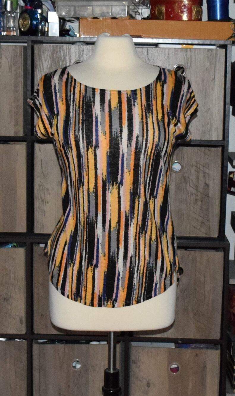 CYNTHIA ROWLEY Tank Top BLACK PINK GOLDENROD ABSTRACT STRIPE 100% LINEN Size S